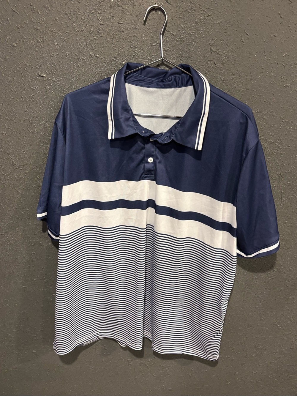 Men's SHEIN Navy & White Striped Polo Shirt